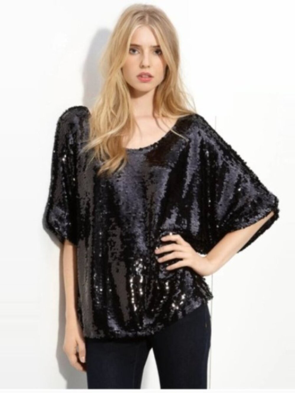 Rachel Zoe black sequin dolman sleeves top - size small